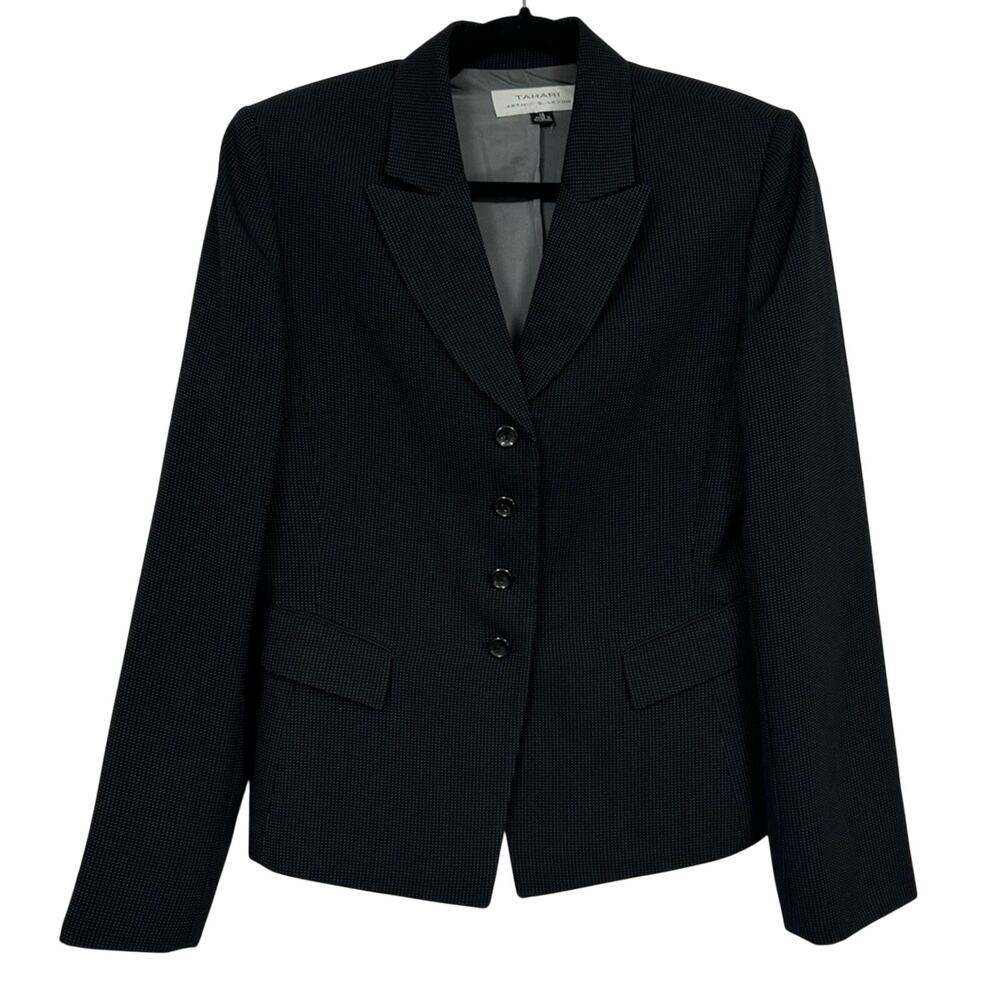 Tahari Black Polka Dot Button Down Blazer Jacket Womens 12 Office Career Preppy